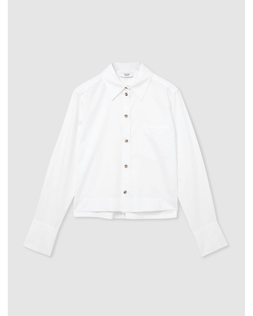 Reiss White Cotton Cropped Long-Sleeve Shirt