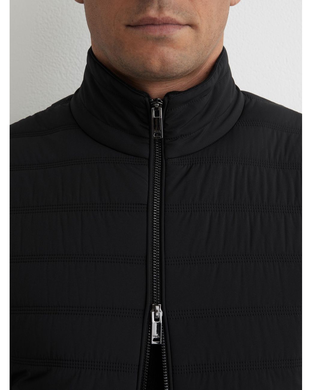 Reiss Black Funnel-Neck Quilted Knit Gilet for men
