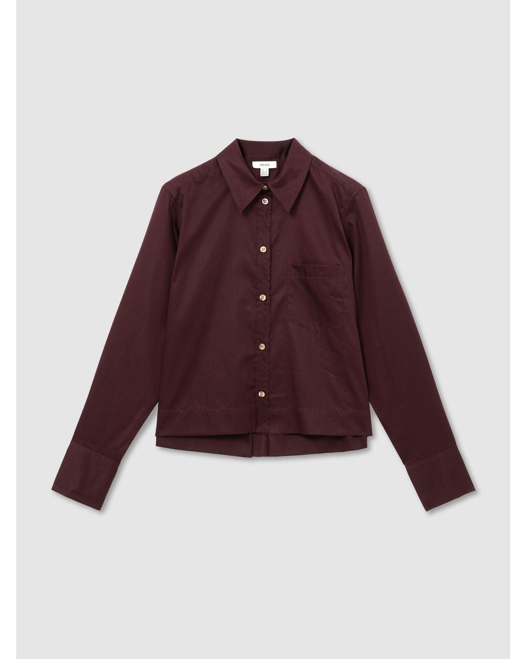 Reiss Red Cotton Cropped Long-Sleeve Shirt