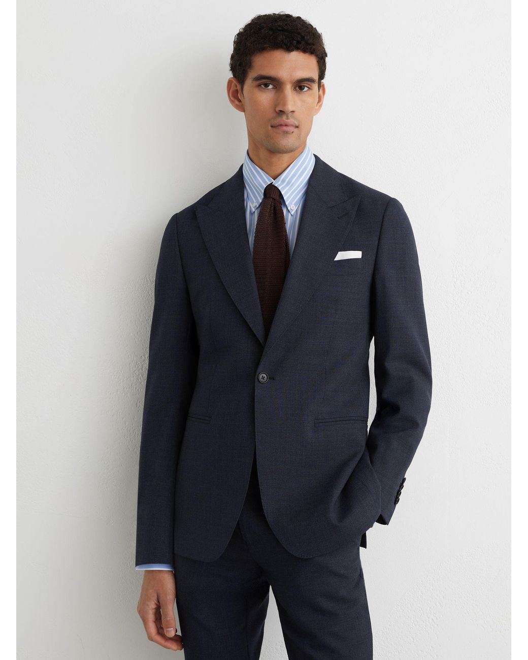 Reiss Black Fibre Airforce Tailored Fit Virgin Wool Textured Single-Breasted Blazer, Dark for men