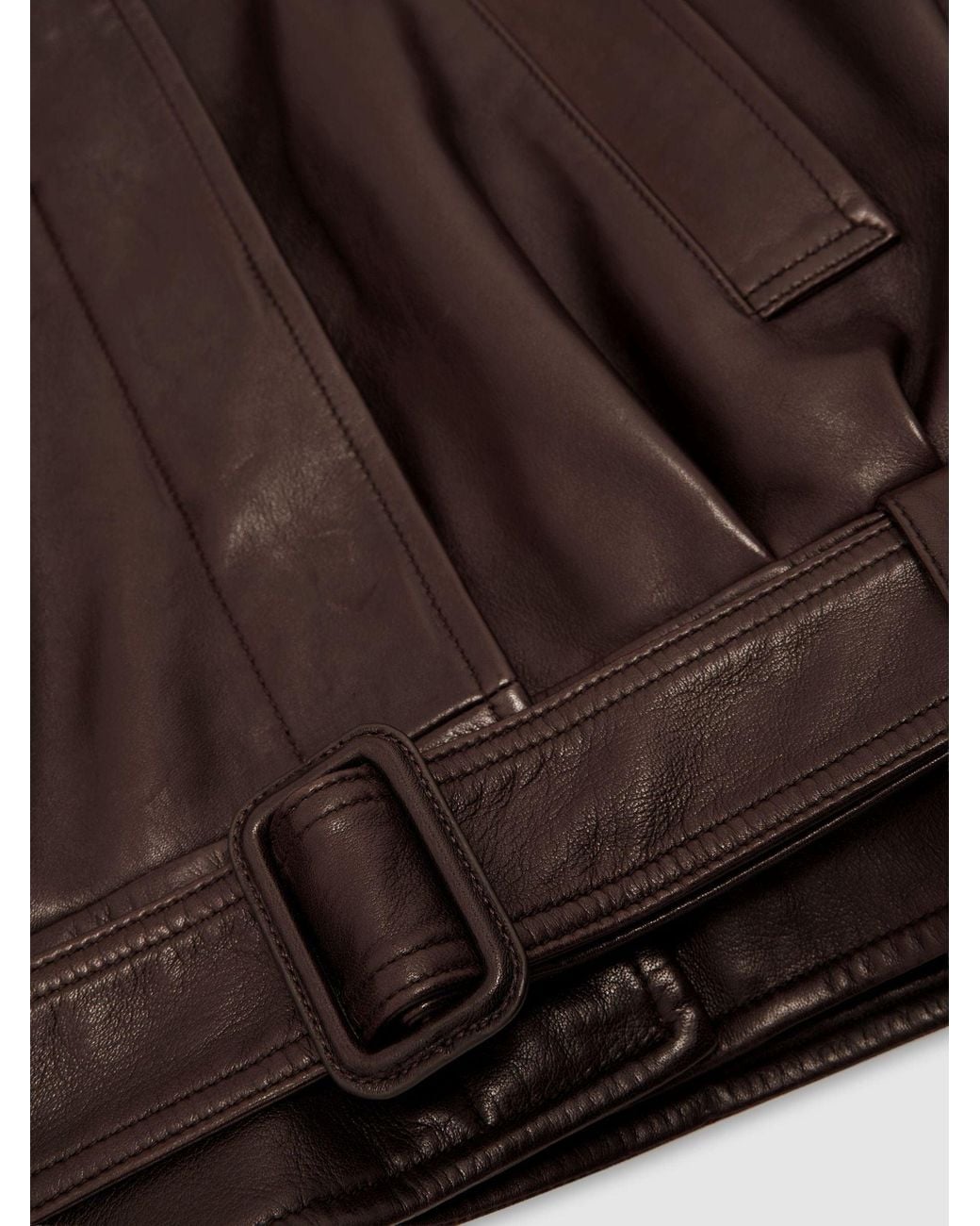 Reiss Green Leather Belted Raglan-Sleeve Jacket
