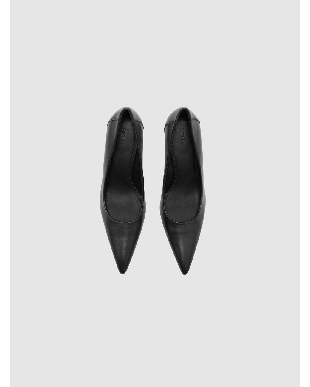 Reiss Black Leather Pointed-Toe Mid-Heel Court Shoes