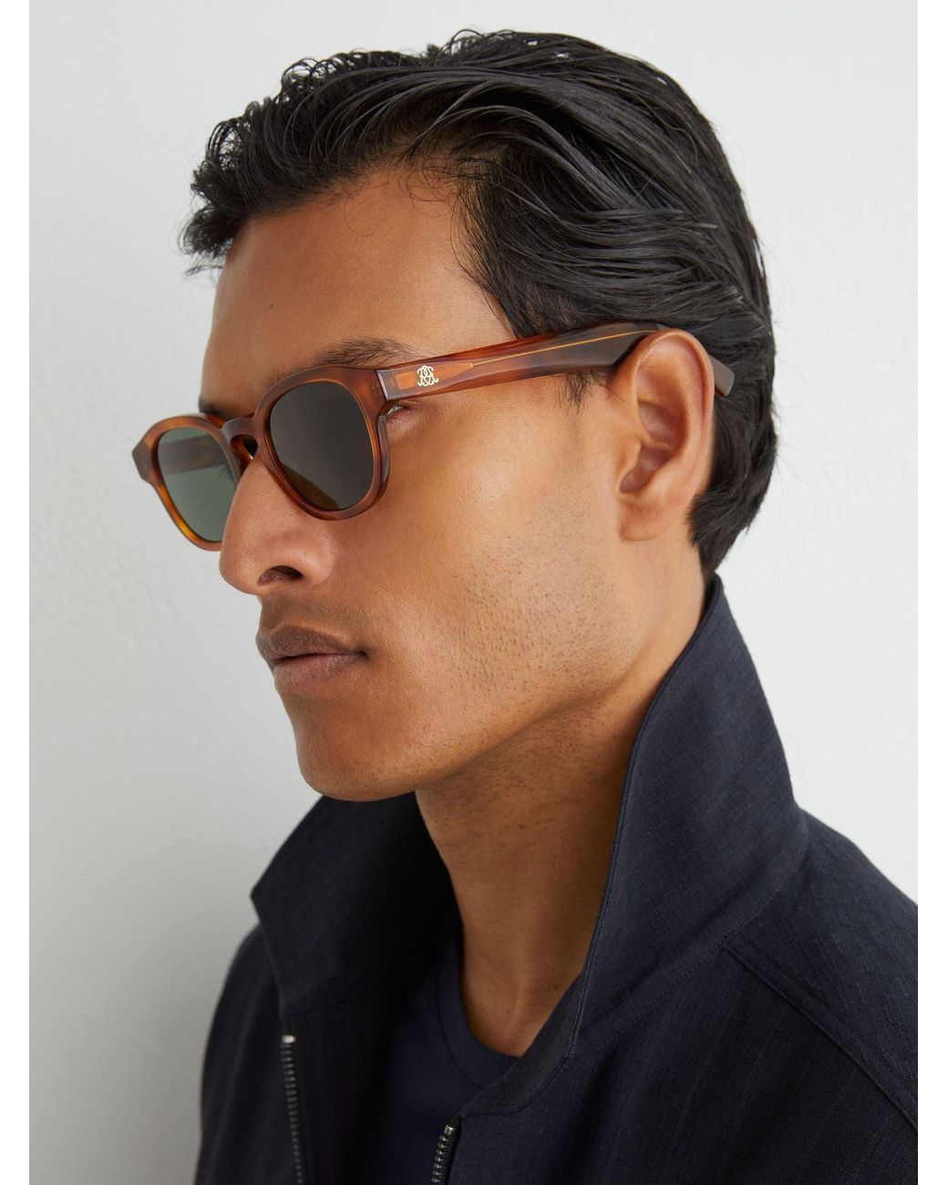 Messyweekend Blue Round-Frame Sunes for men