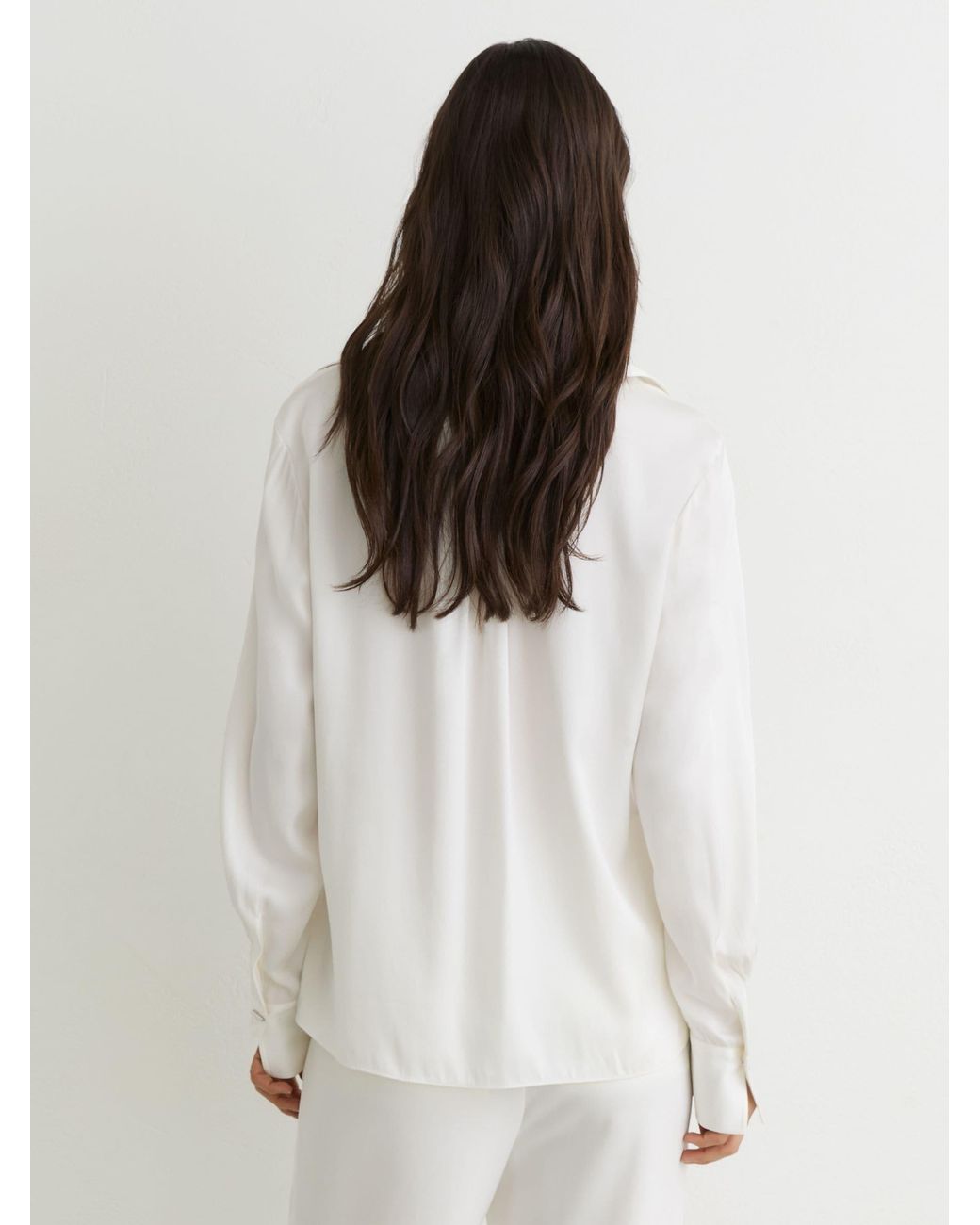 Reiss White Silk-Blend Open-Collar Shirt