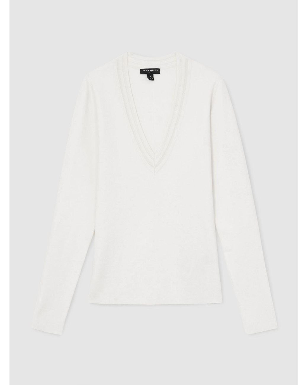 ATELIER White Silk-Blend Knit V-Neck Jumper
