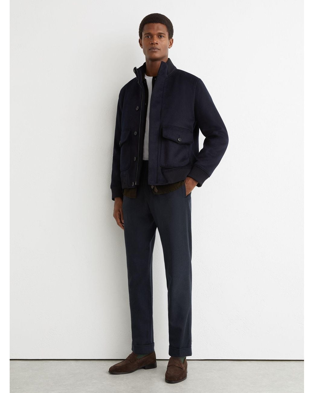 Reiss Blue Cooper - Navy Wool-blend Tapered Cuffed Trousers, 28 for men