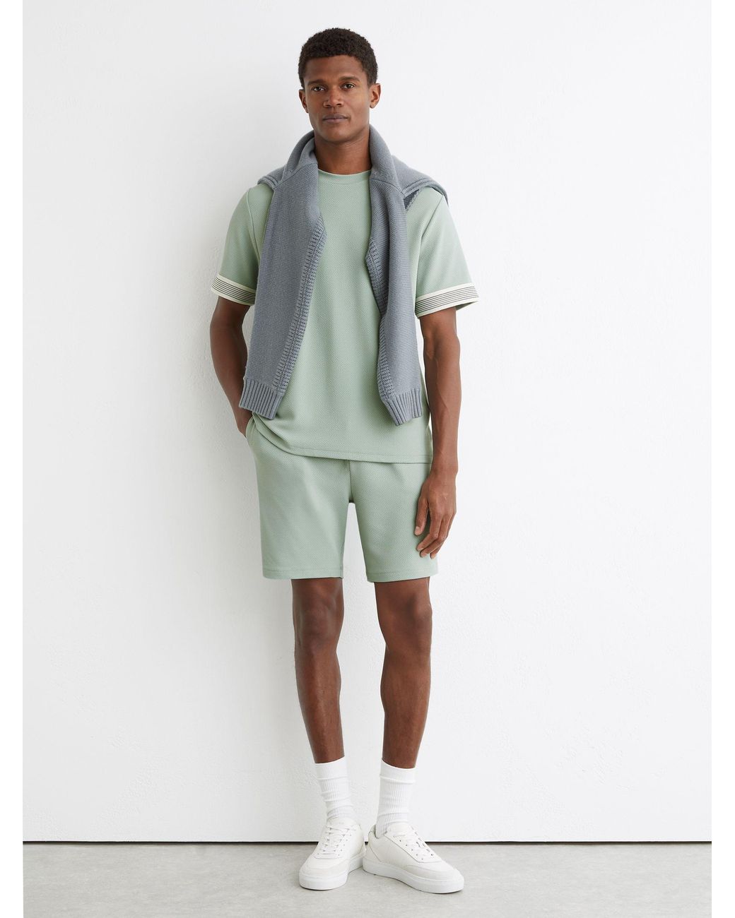 Reiss Blue Textured Side-Stripe Drawstring Shorts for men