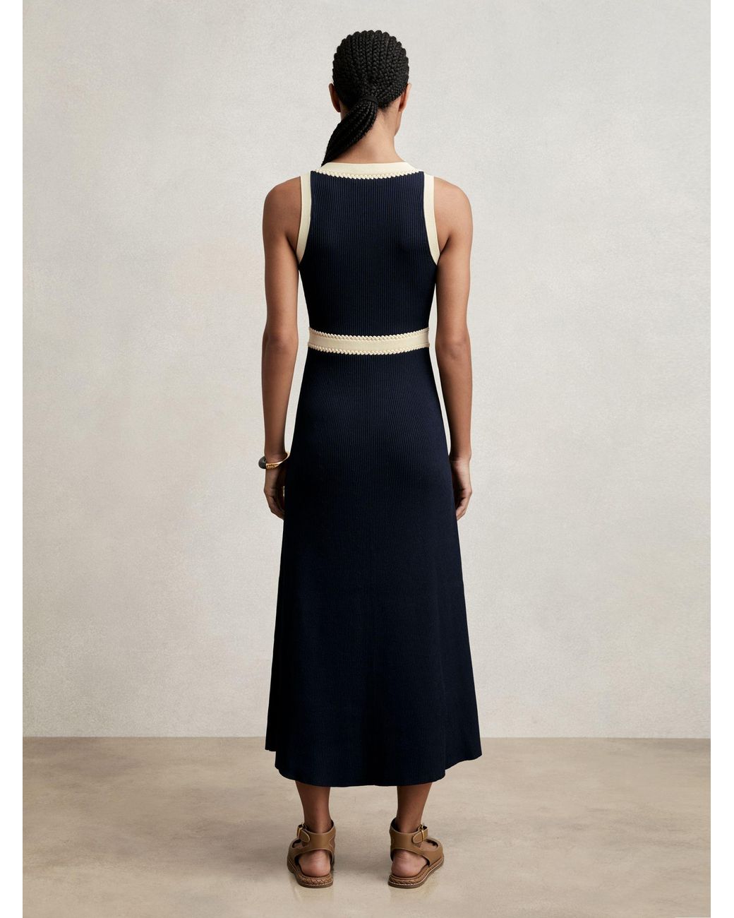 Reiss Blue Craft-Stitch Knitted Midi Dress