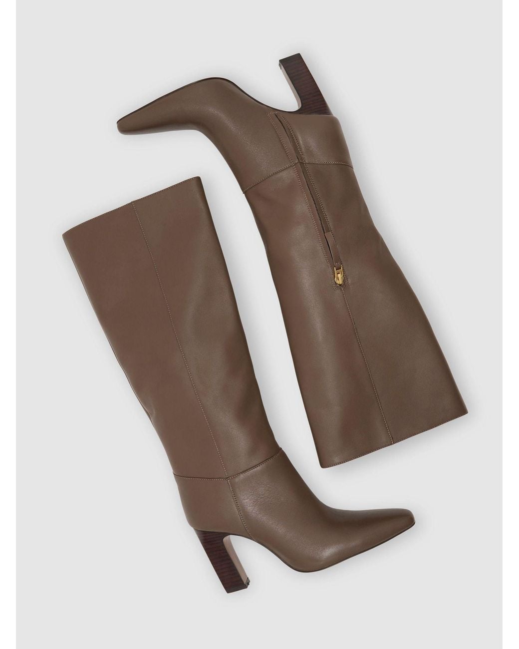 Reiss Natural Leather Block-Heel Knee-High Boots