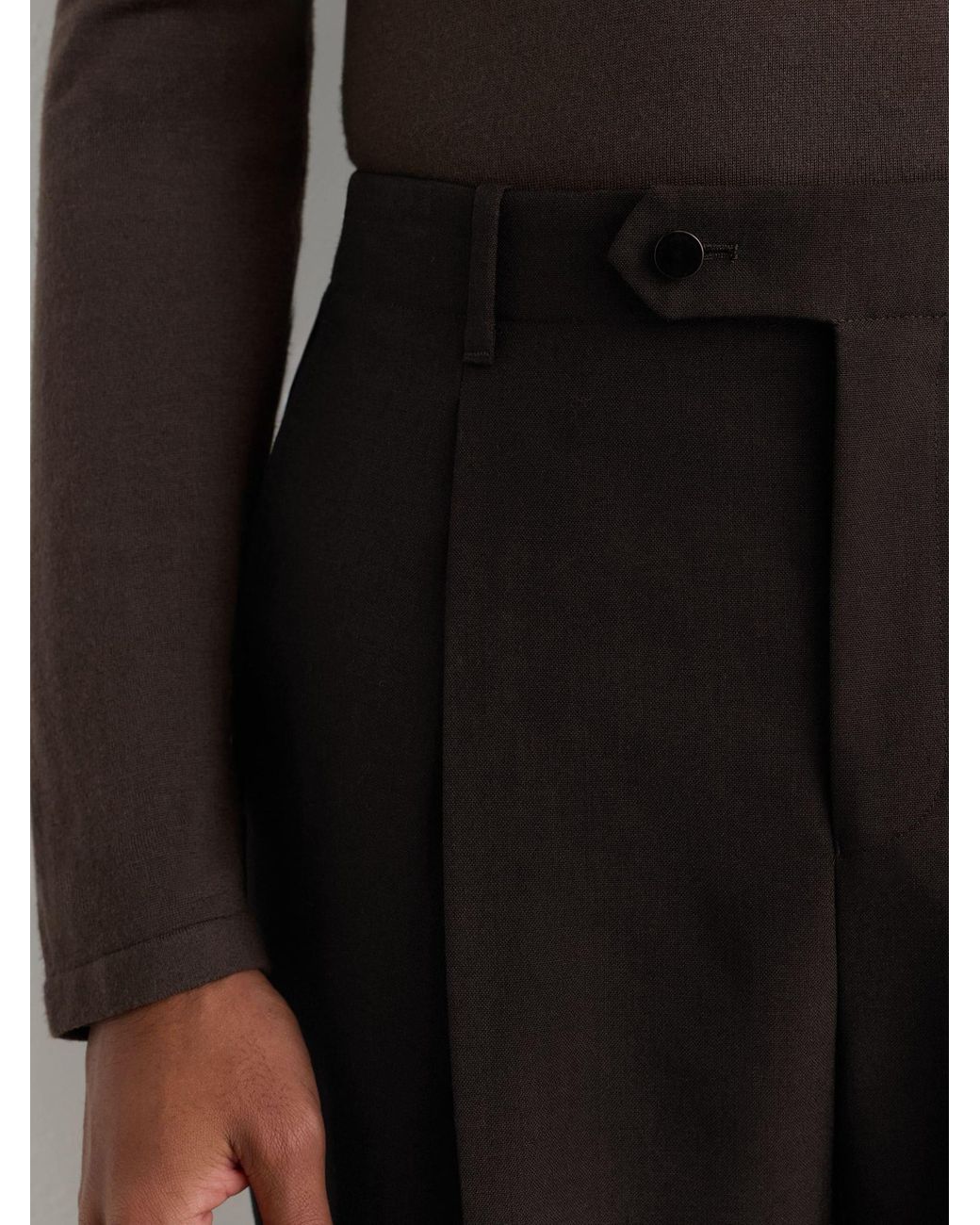 Reiss Black Tommy - Brown Relaxed Fit Wool Pleated Suit Trousers, 34 for men