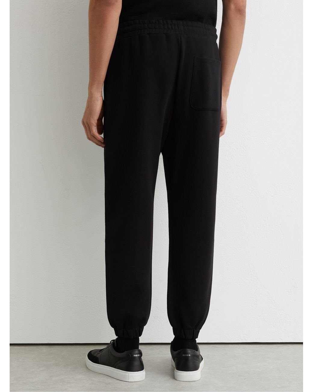Reiss Edison - Black Cotton Logo-print Cuffed Joggers, L for men