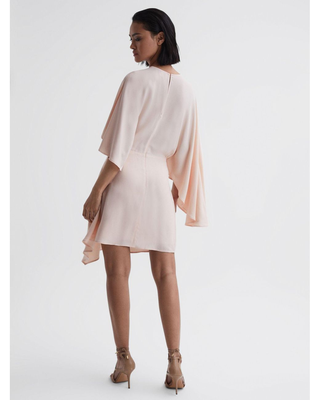 Reiss White Christy - Nude Cape Sleeve Asymmetric Mini Dress, Us 10