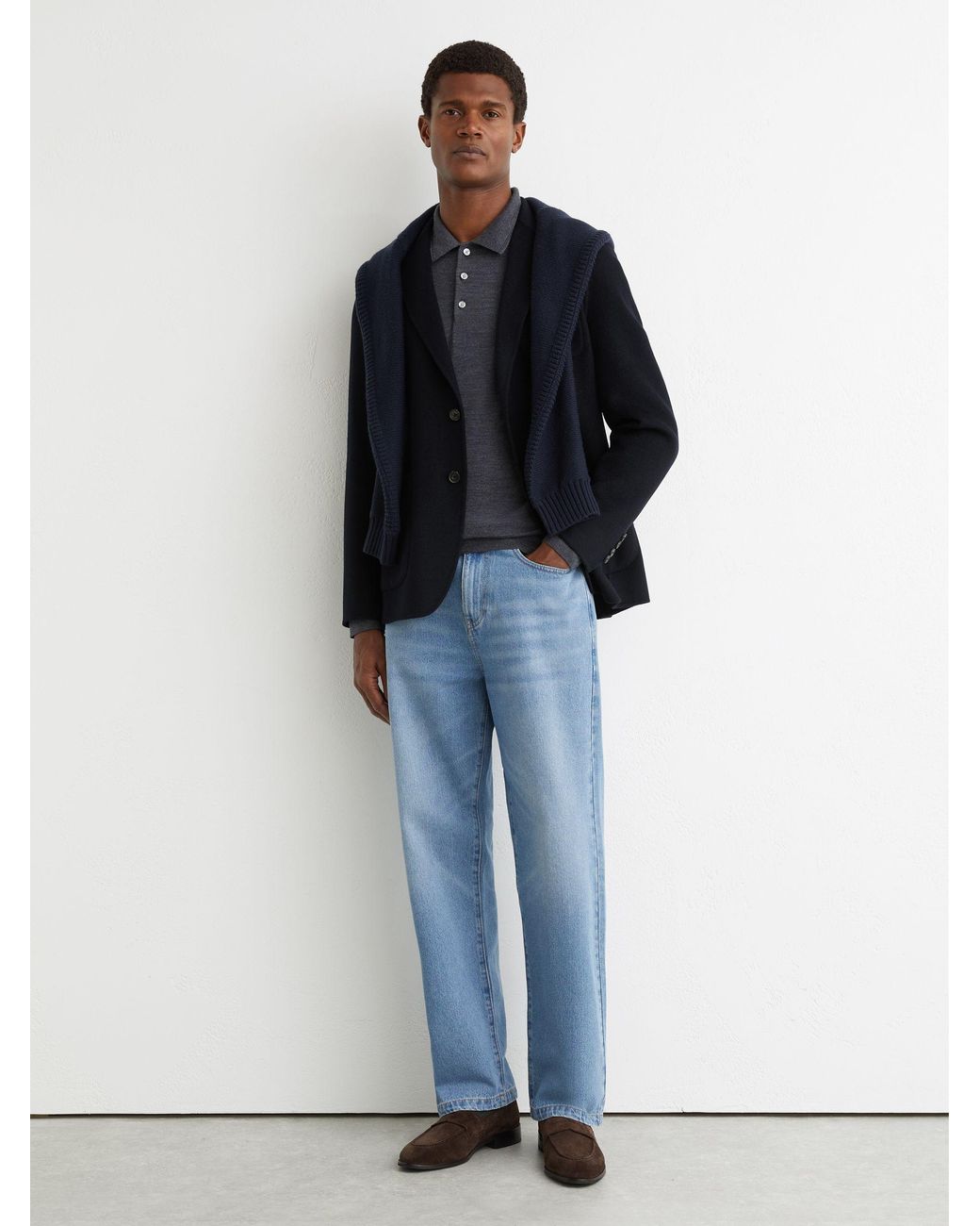 Reiss Blue Wool-Blend Single-Breasted Blazer Tailored-Fit for men