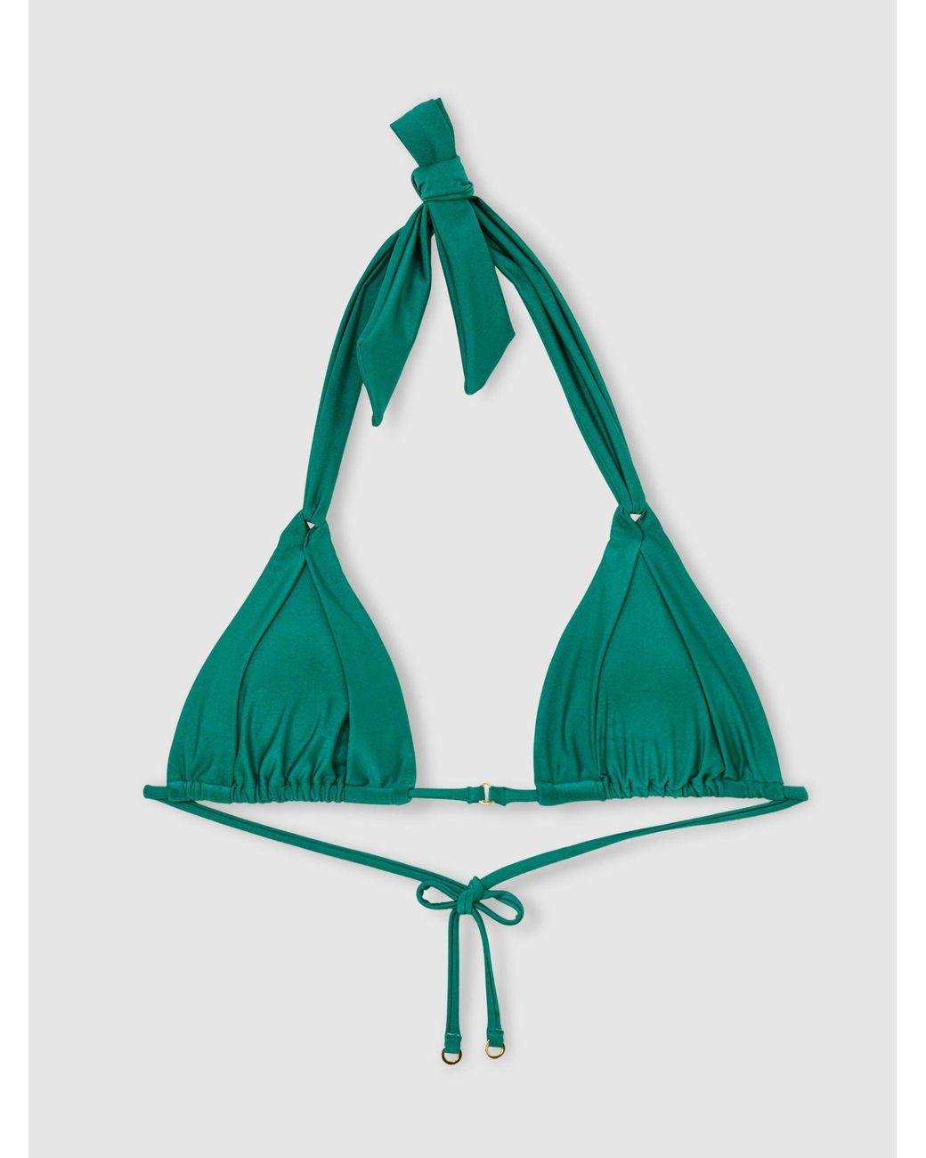 Reiss Green Pleat-Detail Triangle Bikini Top