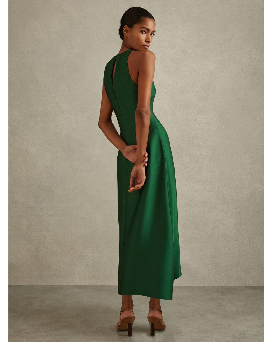 green emerald velvet dress REISS Green Ginny Petite Ruched Jersey Midi Dress UK 6 main image 0