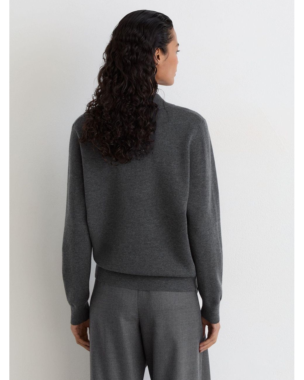 Reiss Gray Merino Wool Knitted Polo Jumper