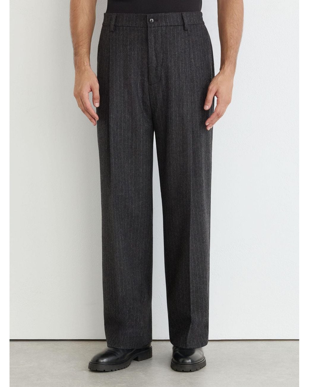 Reiss Gray Monogram Wool-Blend Chalk-Stripe Suit Trousers Relaxed-Fit for men