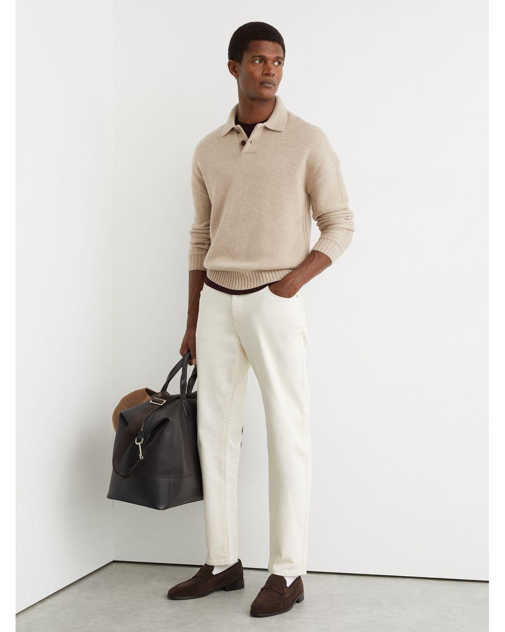 Reiss Natural Elm - Oatmeal Wool-blend Half-button Polo Jumper, S for men