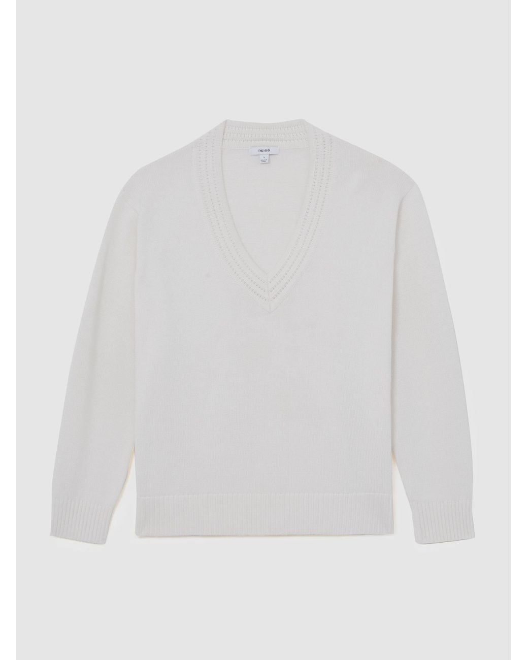 Reiss White Cherish - Ivory Cotton And Wool V-neck Jumper, Xs (us 2)