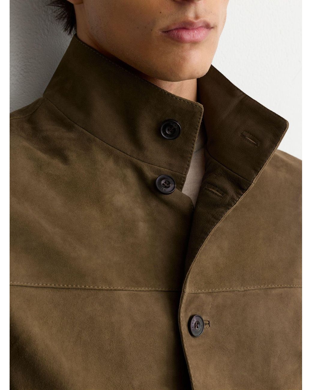 Reiss Brown Suede Stand-Collar Button-Through Jacket for men