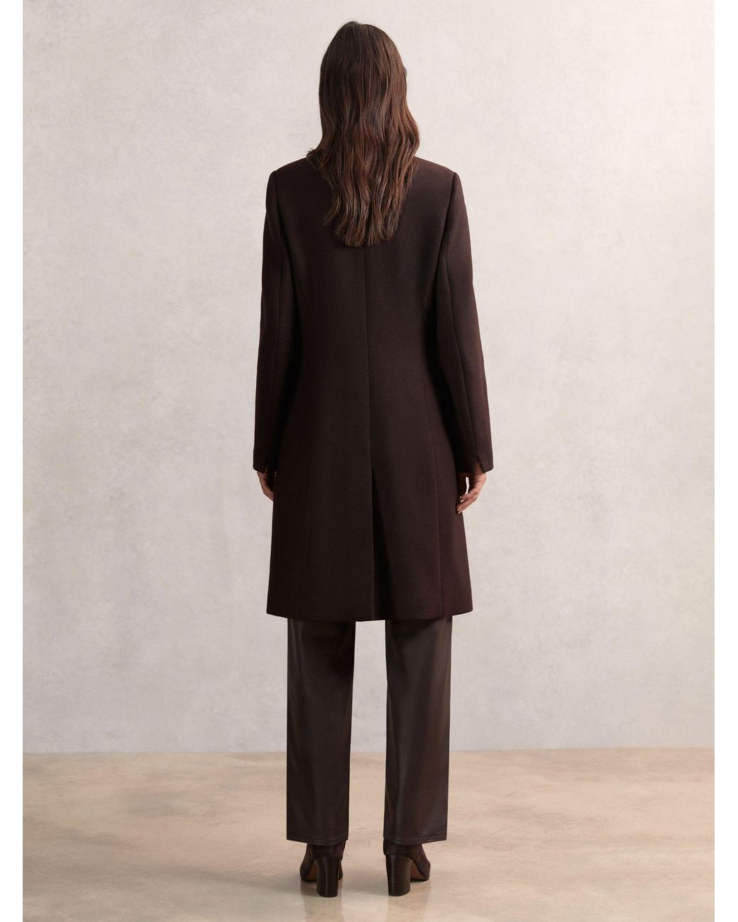 Reiss Brown Petite Wool-Blend Wrapover Mid-Length Coat