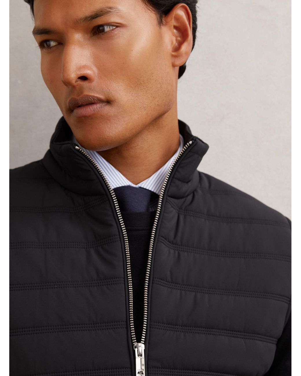 Reiss Gray Newford Funnel-Neck Quilted Knit Gilet for men