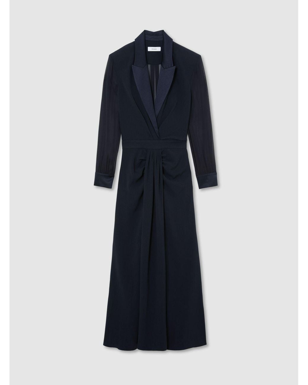 Reiss Blue Structured Sheer-Panel Maxi Dress
