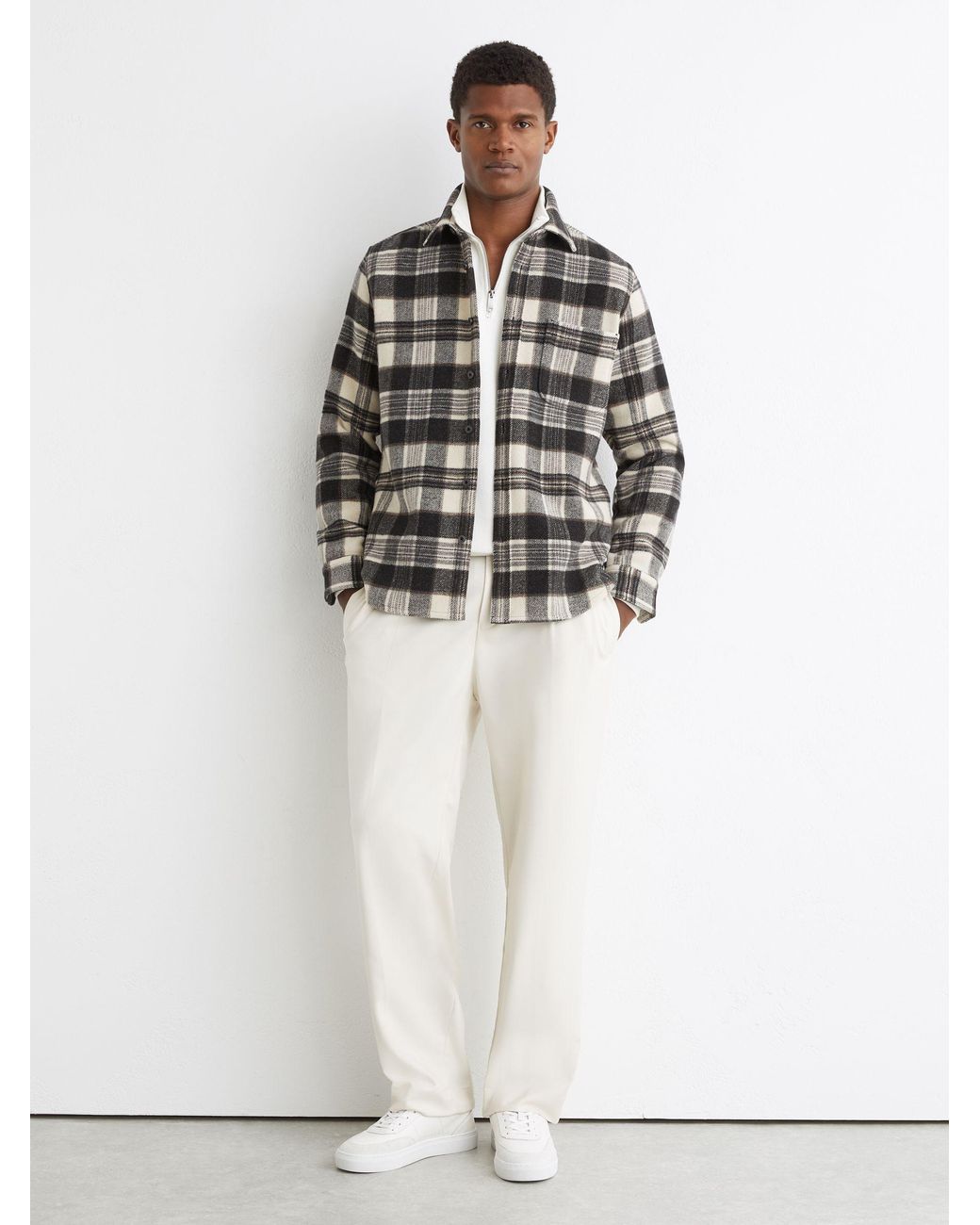 Reiss Gray Wool-Blend Check Overshirt for men