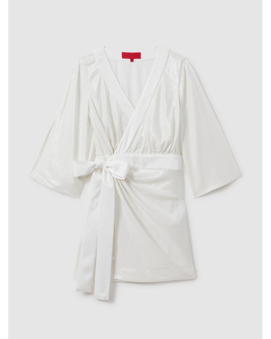 Halston Heritage White Sequin Side Tie Mini Dress, & Camel