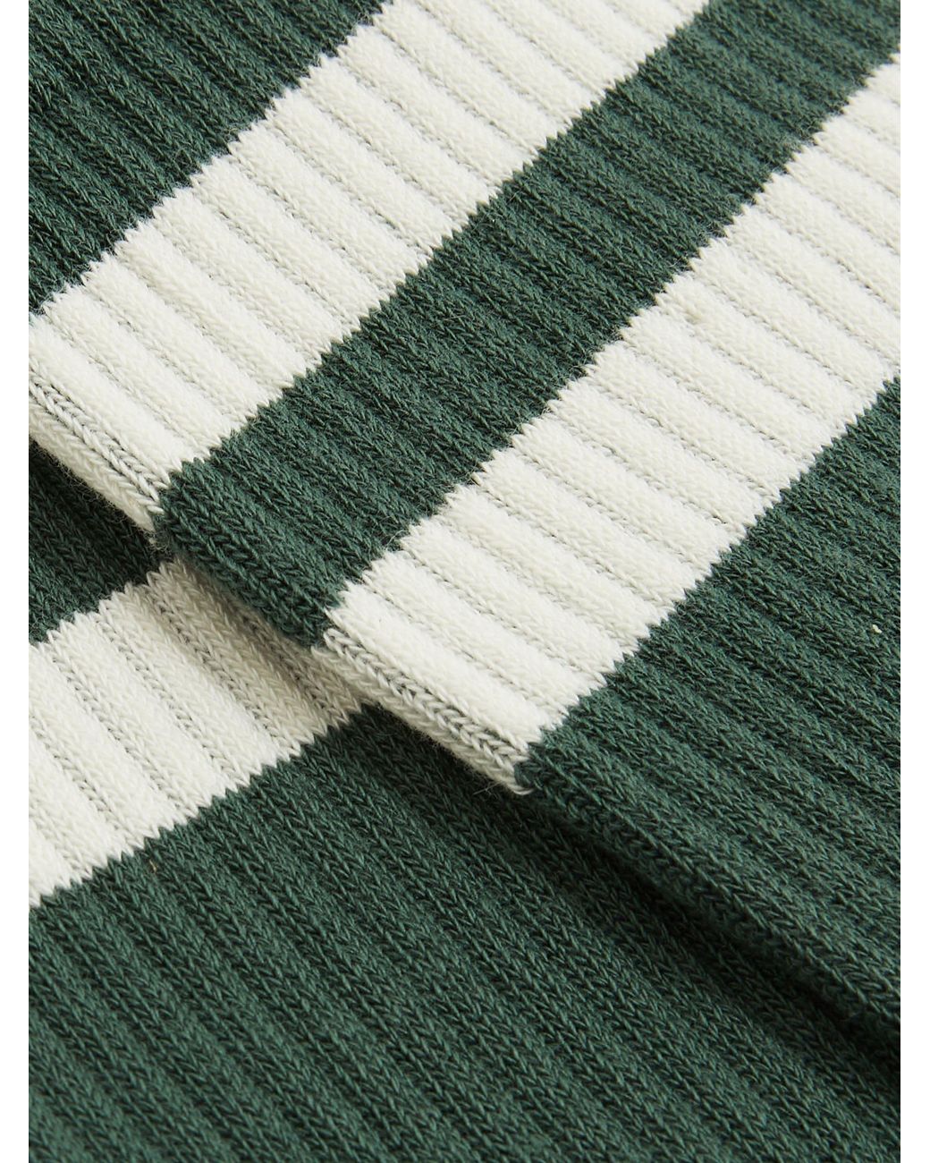 Reiss Green Pine & Ecru Cotton-Blend Double-Stripe Socks, M & L for men