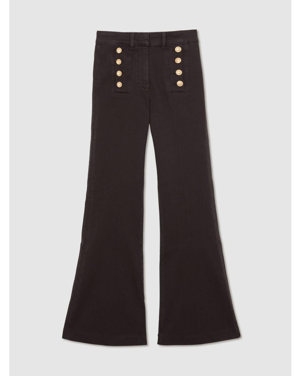 Reiss Black Button-Detail High-Rise Flared Jeans