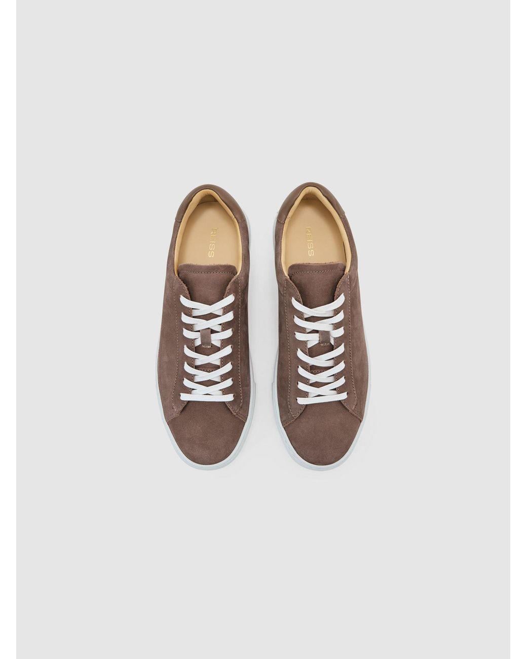 Reiss Brown Nubuck Leather Lace-Up Trainers for men