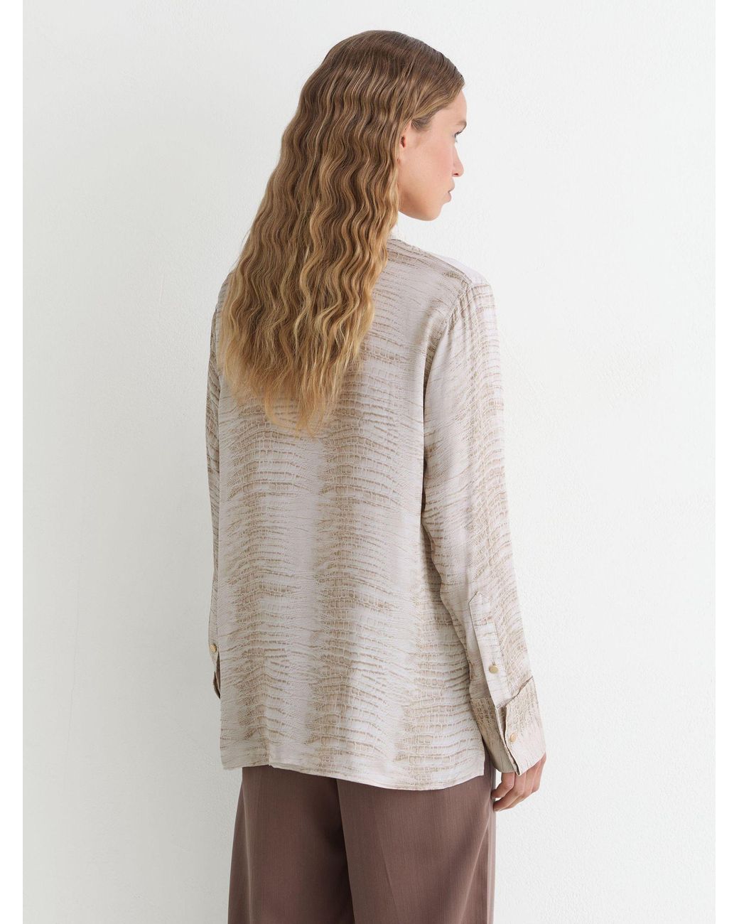 Reiss Natural Snake-Print Double-Cuff Shirt