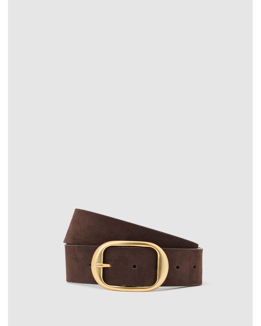 Reiss Brown Athena - Chocolate Suede Oval-buckle Belt, Small
