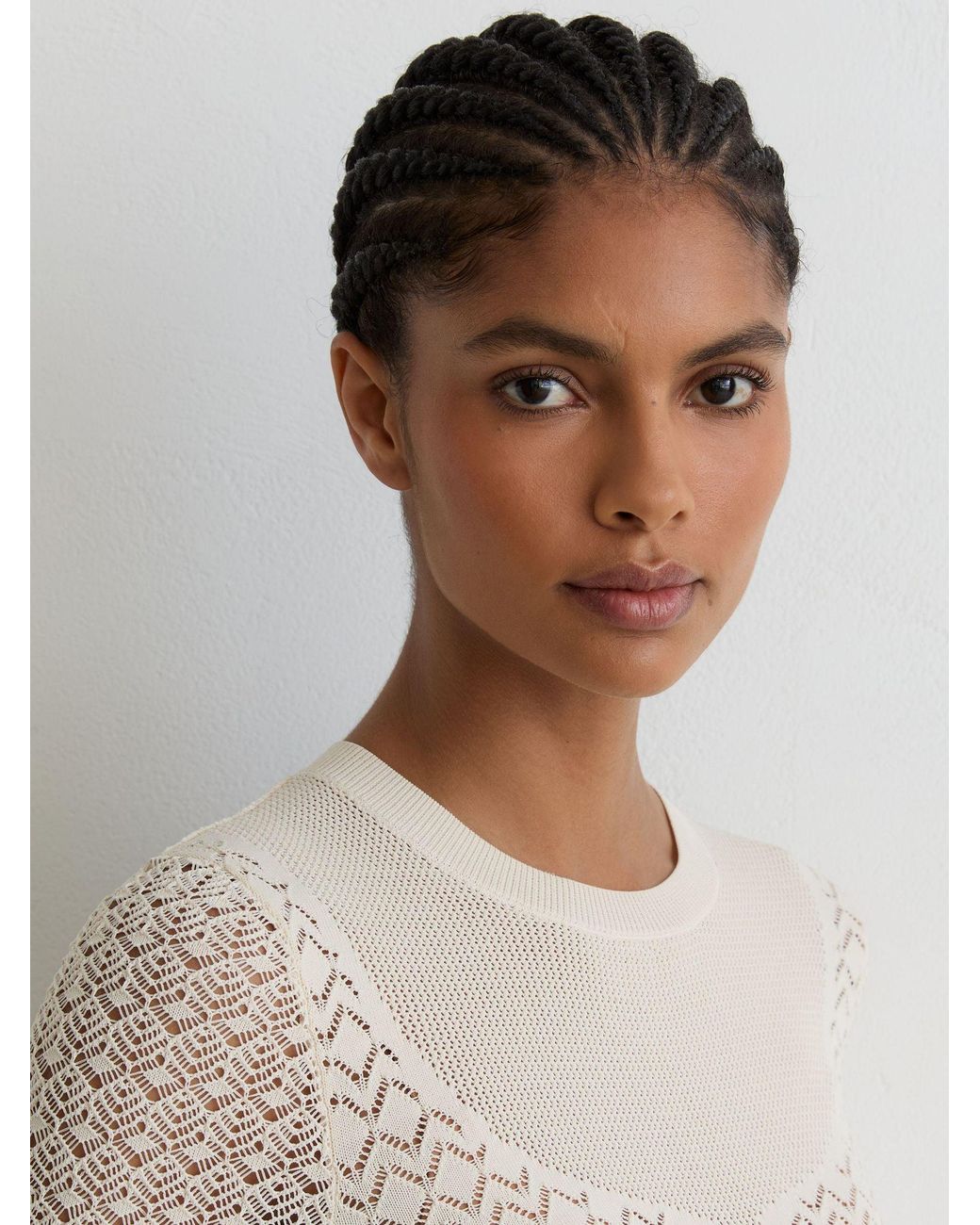 Reiss White Bella - Ivory Pointelle-knit Long-sleeve Top, M (us 8-10)