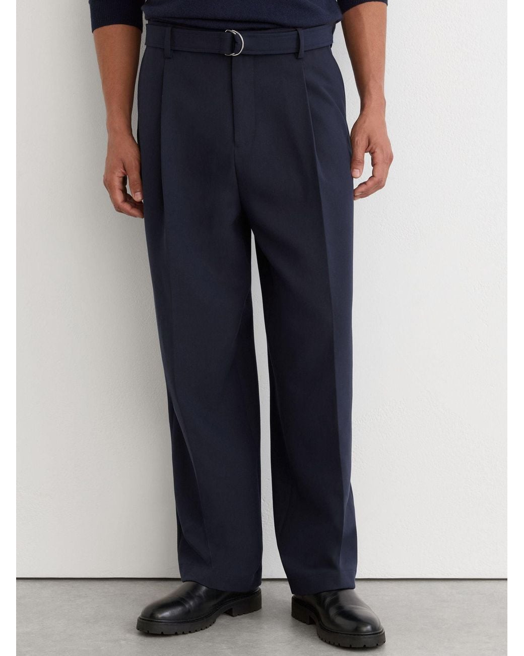 Reiss Blue Relaxed-Fit Belted Trousers for men