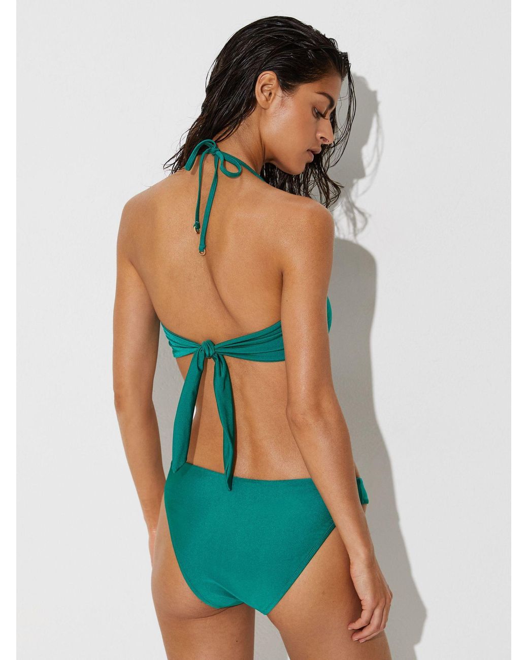 Reiss Green Shimmer Fixed-Side Bikini Bottoms