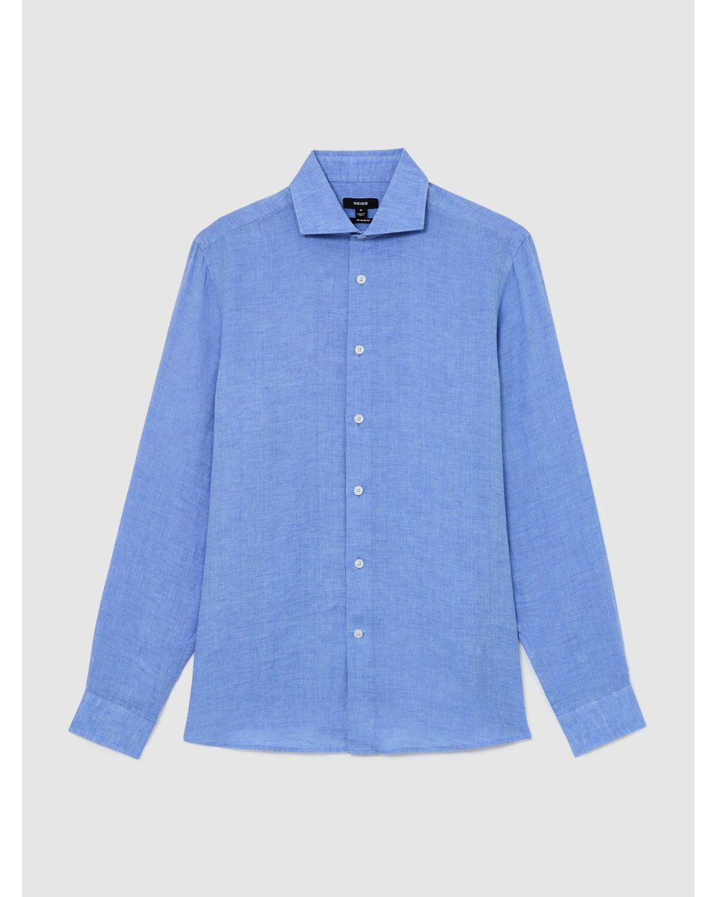 Reiss Blue Linen Cutaway-Collar Regular-Fit Shirt for men
