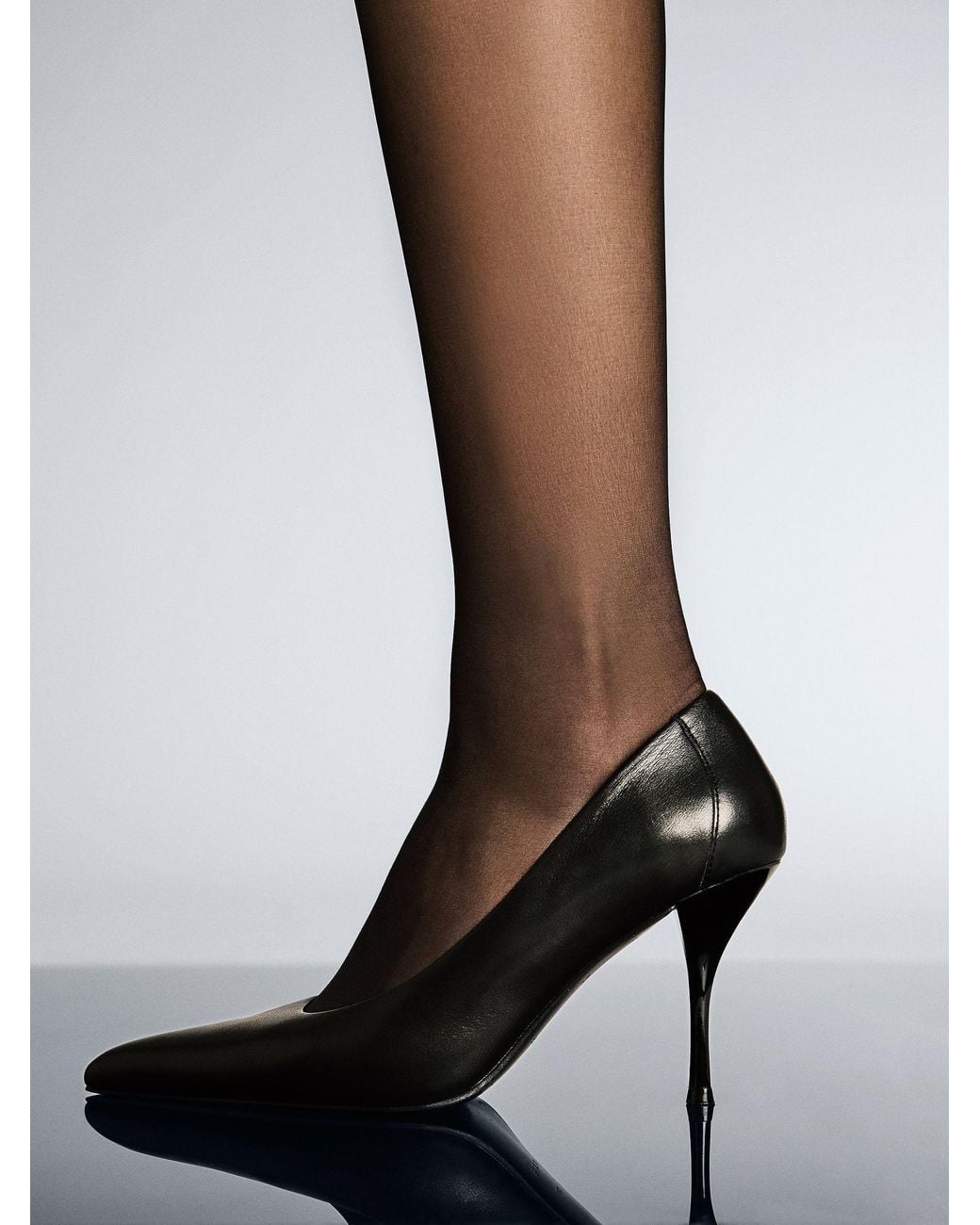 Reiss Black Leather Pointed-Toe Mid-Heel Court Shoes