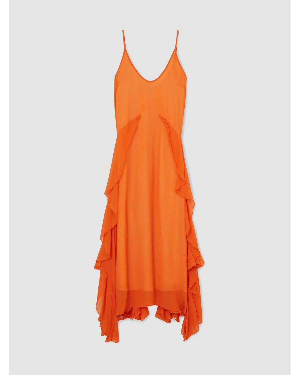Reiss Eden - Orange Ruffle Detail Maxi Dress, Us 4