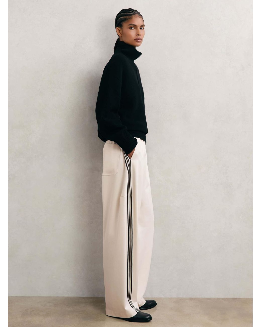 Reiss Natural Barrel-Leg Side-Stripe Trousers