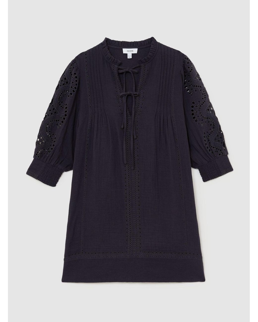 Reiss Blue Cotton Cheesecloth Broderie Mini Dress