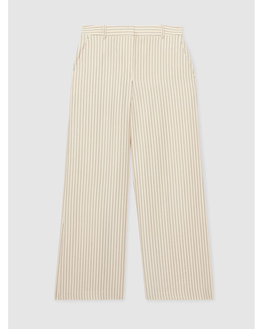 Reiss Natural Cream & Pinstripe Wide-Leg Trousers