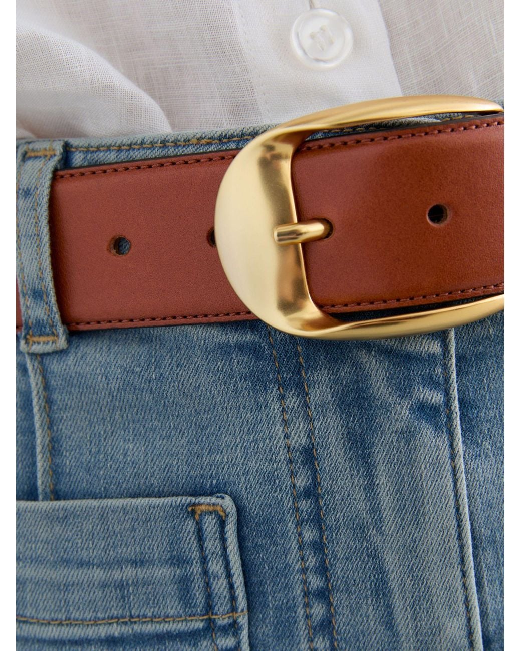 Reiss White Leather Rounded-Buckle Belt