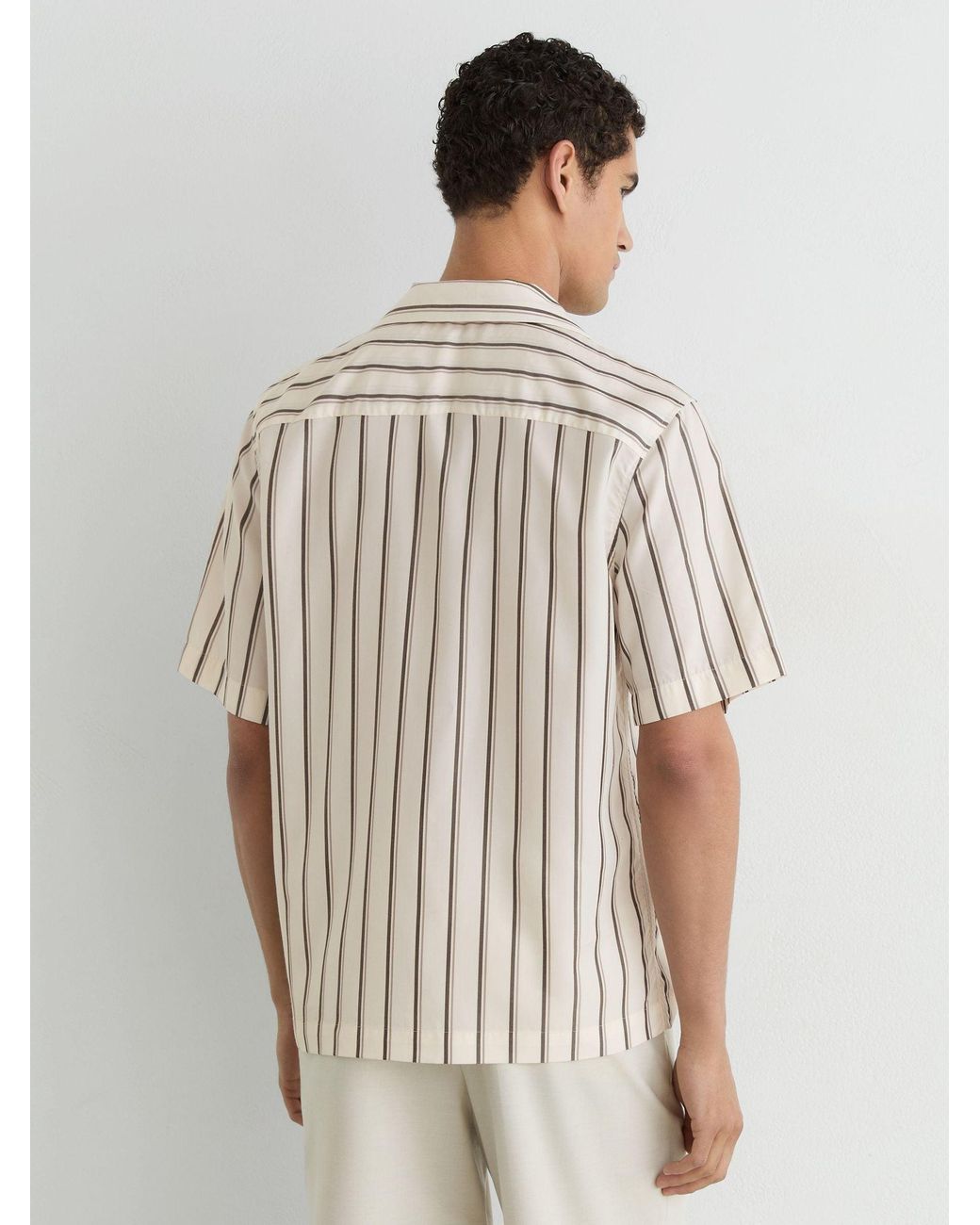 Reiss Brown Lyocell Stripe Relaxed Cuban-Collar Shirt for men