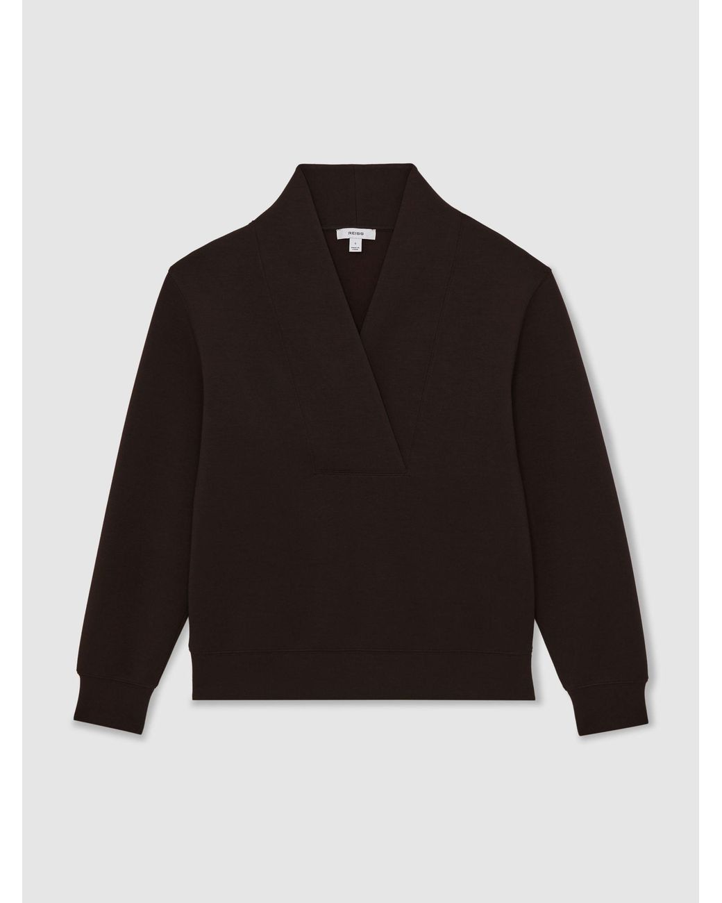 Reiss Black Premium Interlock Shawl-Neck Sweatshirt With