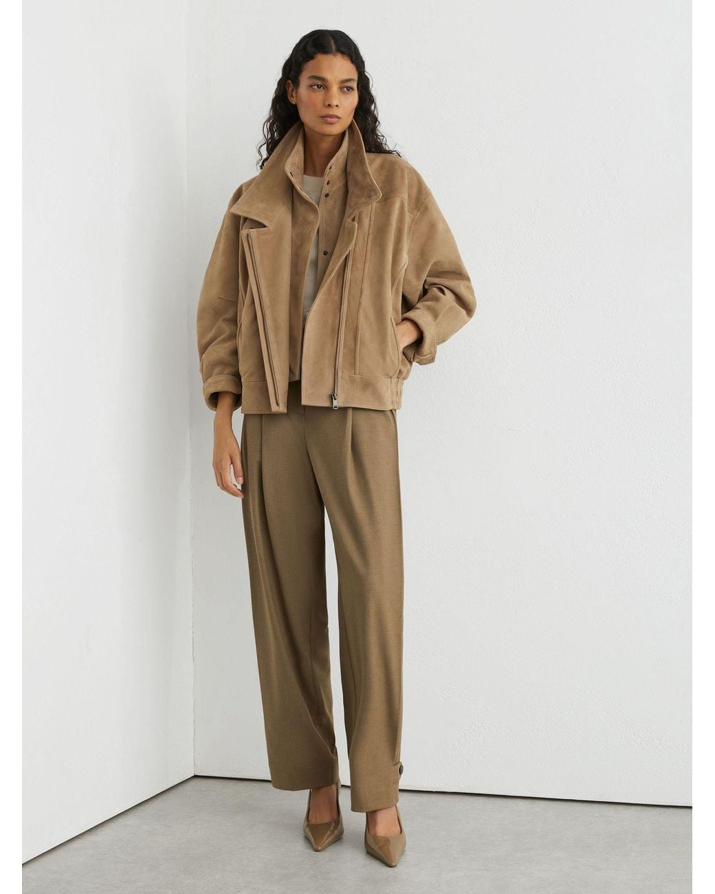Reiss Natural Suede Double-Layer Relaxed-Fit Jacket