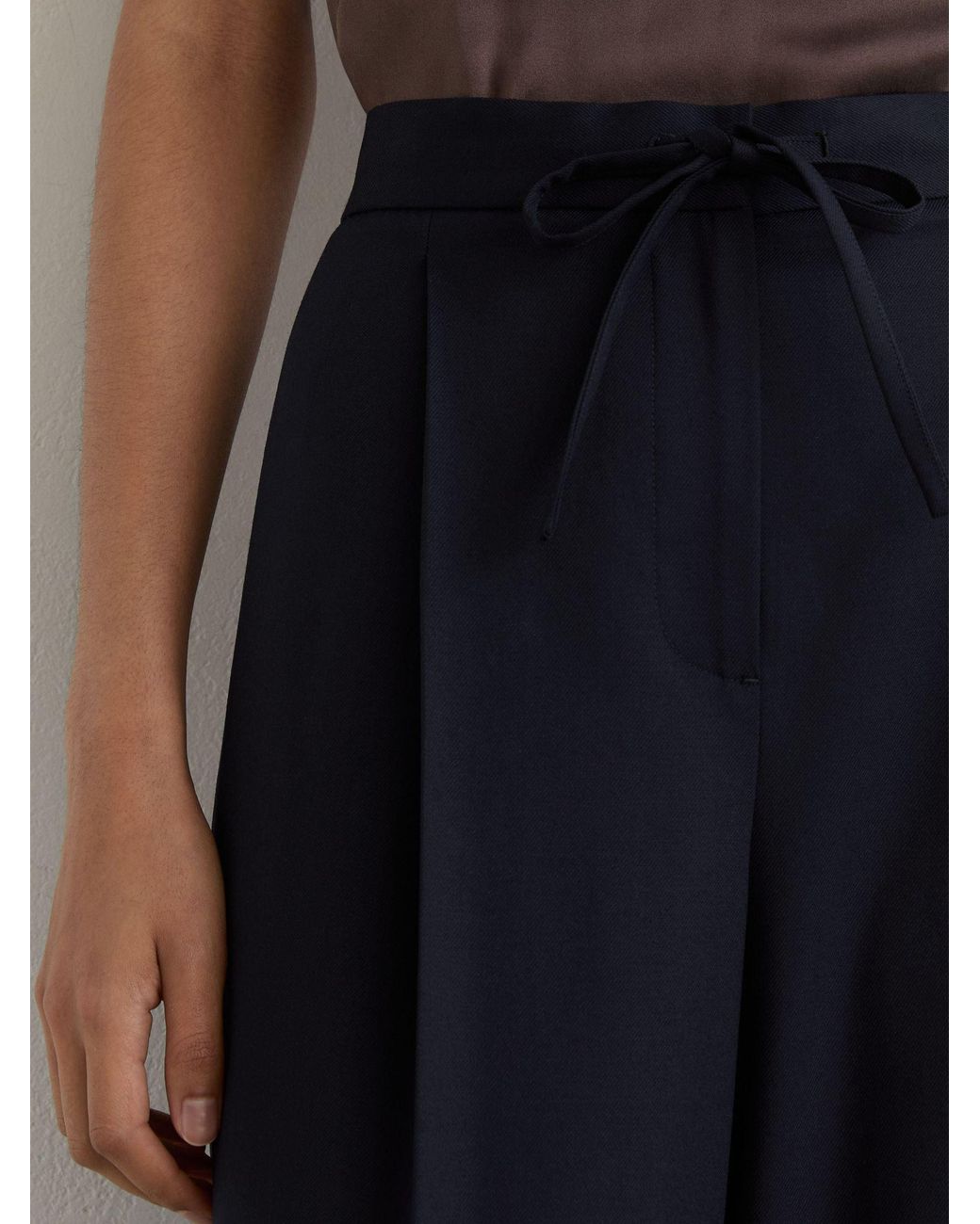 Reiss Blue Petite Wool-Blend Drawstring Wide-Leg Suit Trousers
