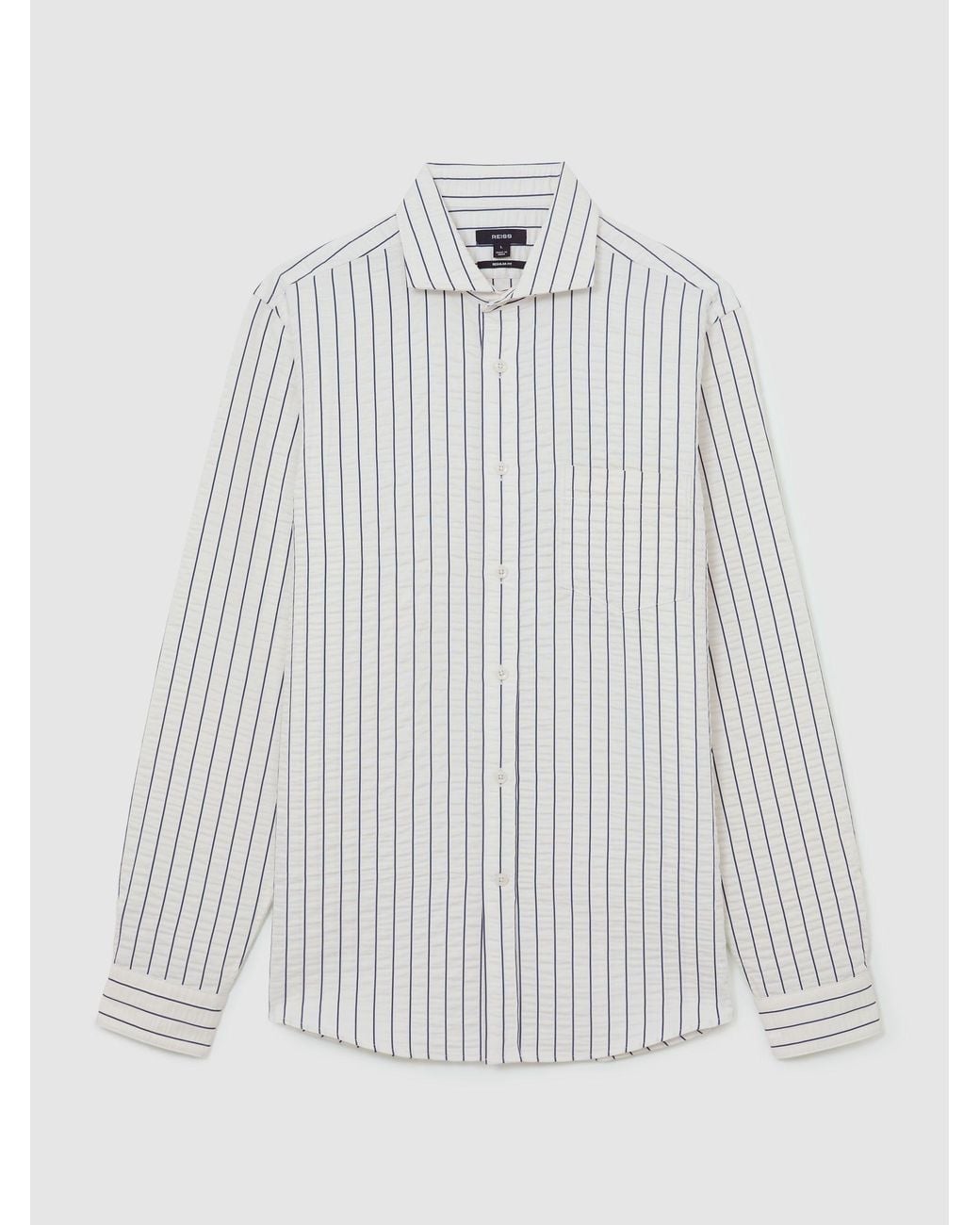 Reiss White Blend Seersucker Pinstripe Shirt Regular-Fit for men