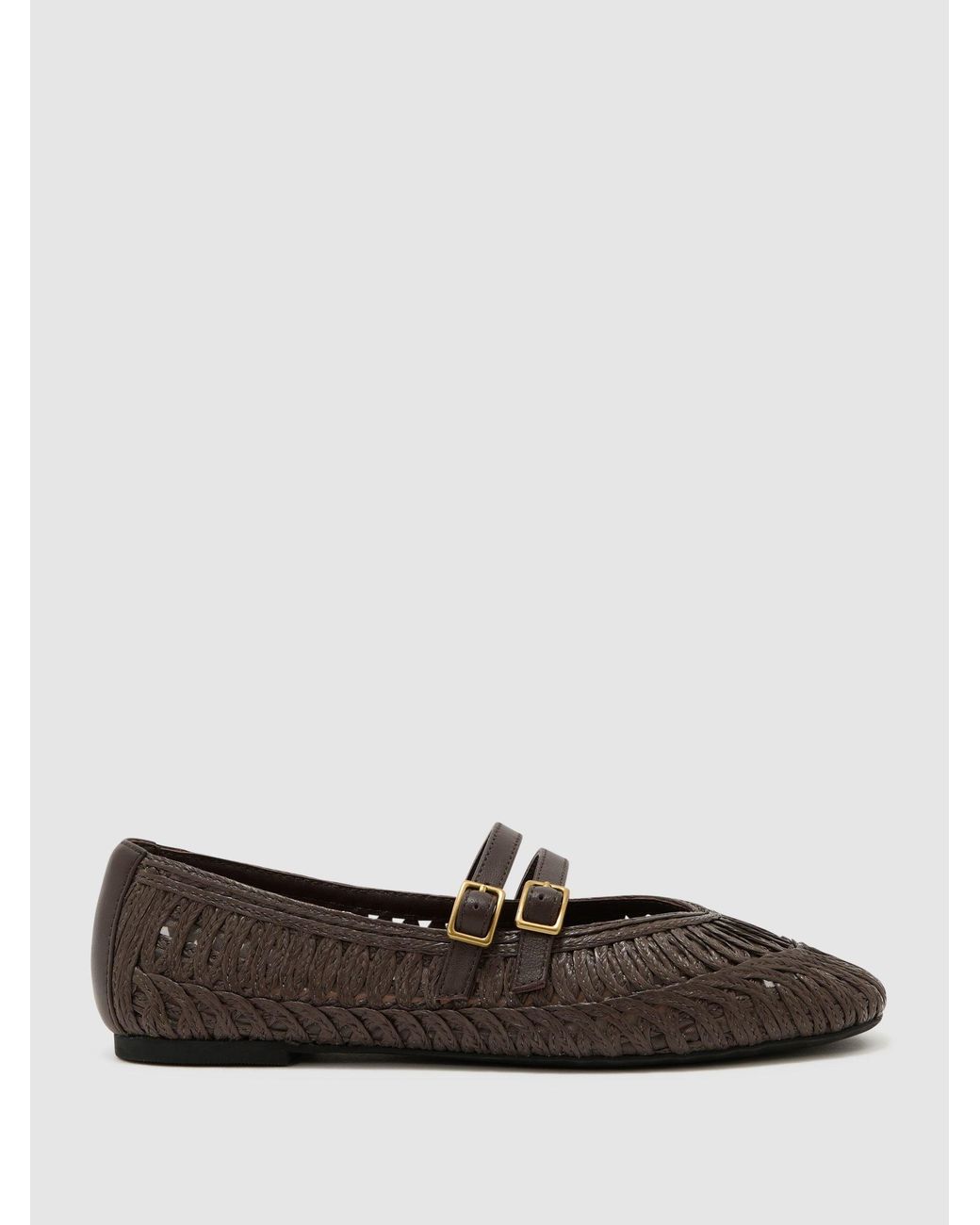 Reiss White Woven Ballerina-Strap Flats